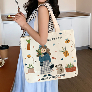 帆布包女2023新款大容量单肩学生补习袋ins韩版托特包通勤购物袋