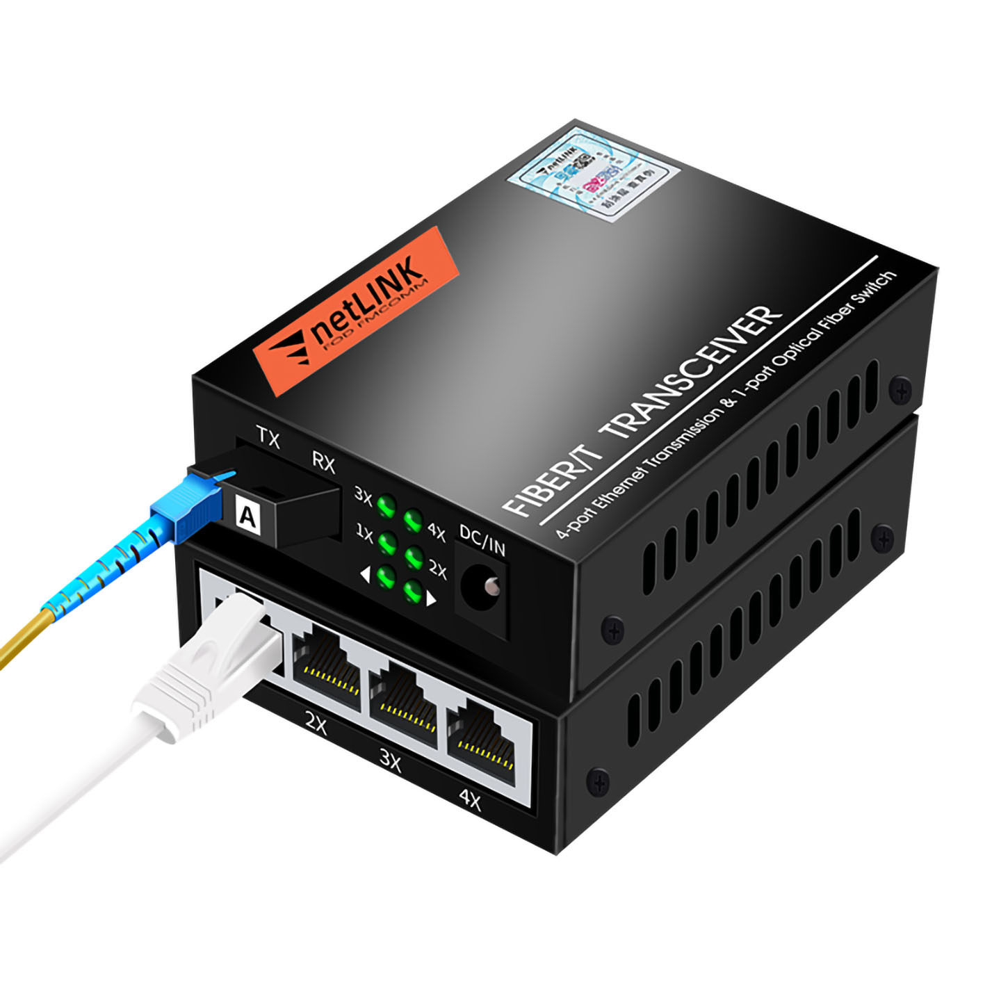 netlink光纤收发器百兆单模单双纤大方SC光电转换器一光二电四电多电HTB-1100S/2FE/4FE-25视频安防监控工程