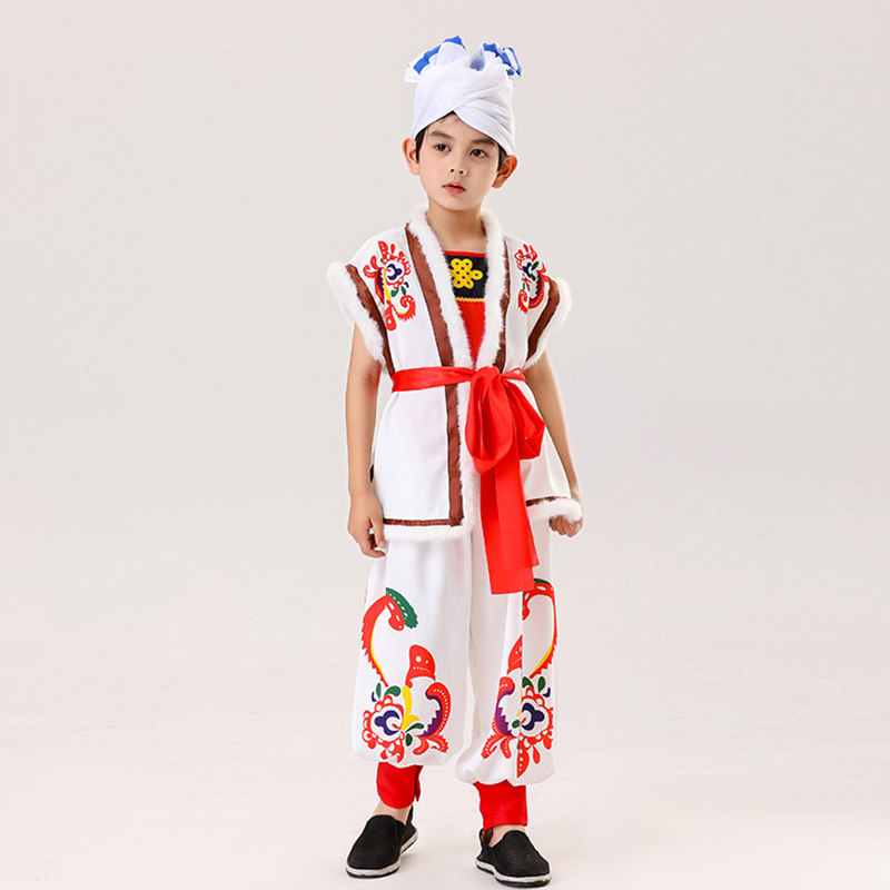 儿童安塞腰鼓服陕北民族服装男女陕西民歌中小学生打鼓秧歌演出服