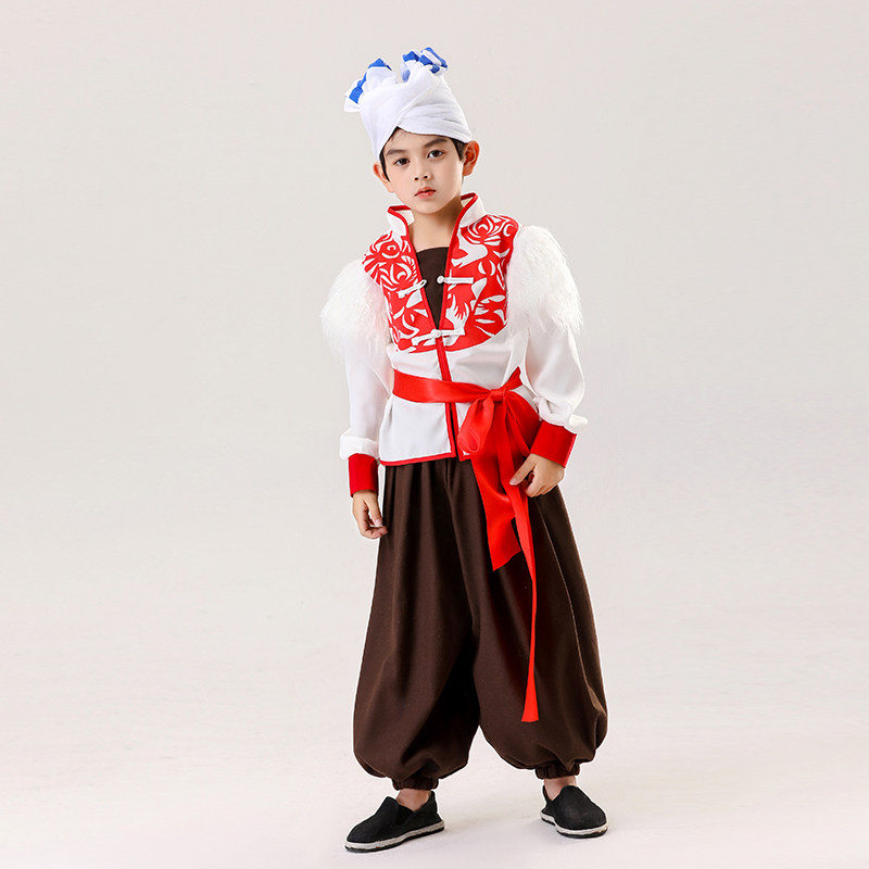 传统安塞腰鼓服男童陕北民歌打鼓演出服民族风舞台表演服装