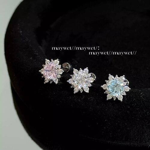 雪花锆石免摘平底耳钉