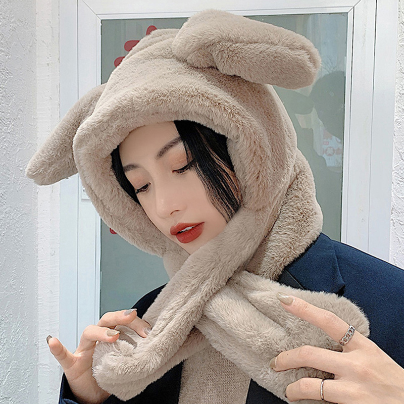 可爱防风会动兔耳朵围巾一体帽子