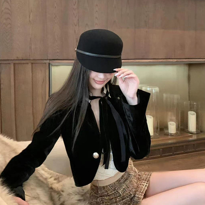 帽子女2026新款羊毛呢马术帽优雅气质百搭鸭舌帽时尚休闲显脸小潮