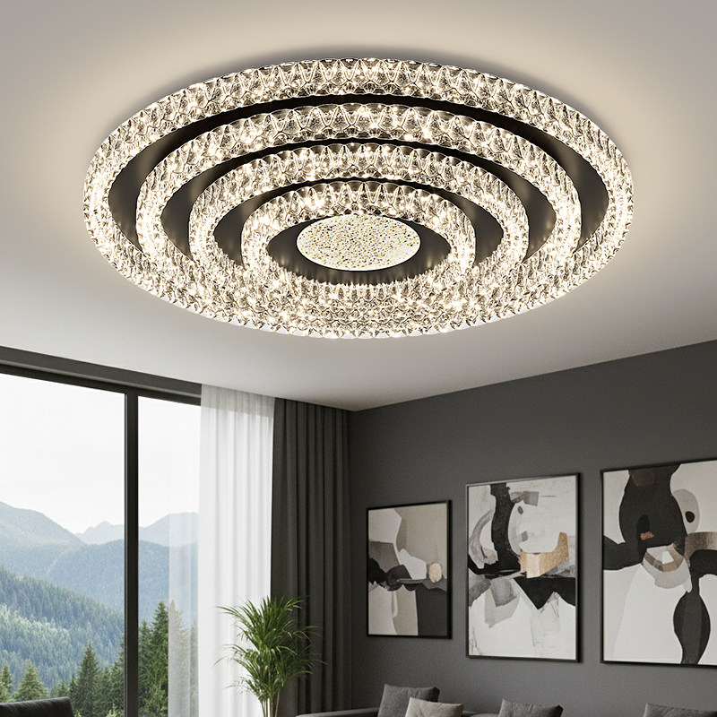 北欧创意圆形水晶吸顶灯客厅轻奢大气家用大厅灯全屋套餐中山灯具