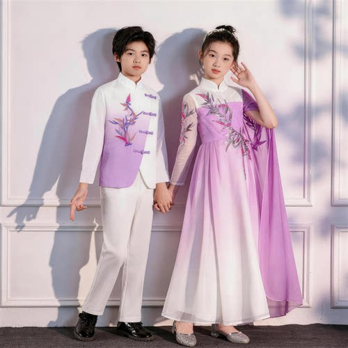 2026秋冬新款儿童演出服合场服中式国风舞蹈服儿童礼服古筝表演服