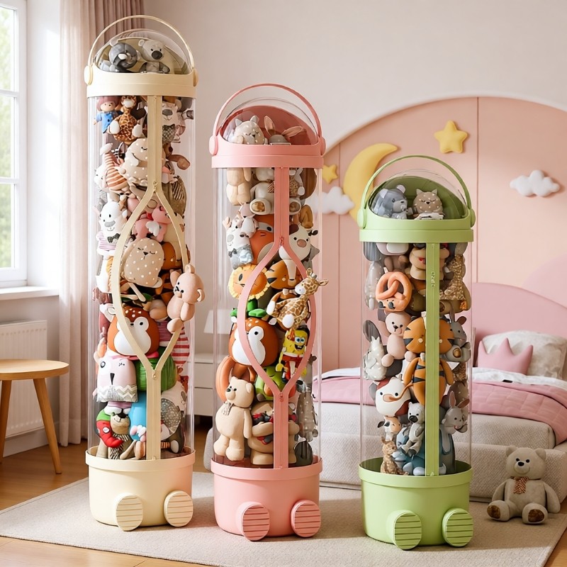 高颜值娃娃收纳桶儿童毛绒玩具收纳神器透明玩偶公仔大容量客厅