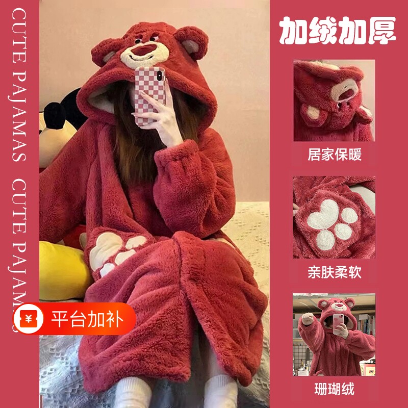 珊瑚绒睡衣冬季女款秋冬长款睡袍卡通学生加厚睡裙2026新款家居服