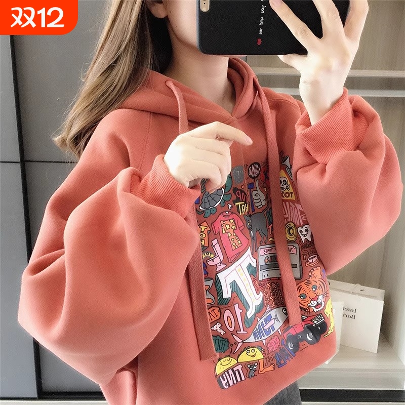 女童卫衣2025新款儿童冬款加绒中大童童装秋季上衣红色绿色卡通