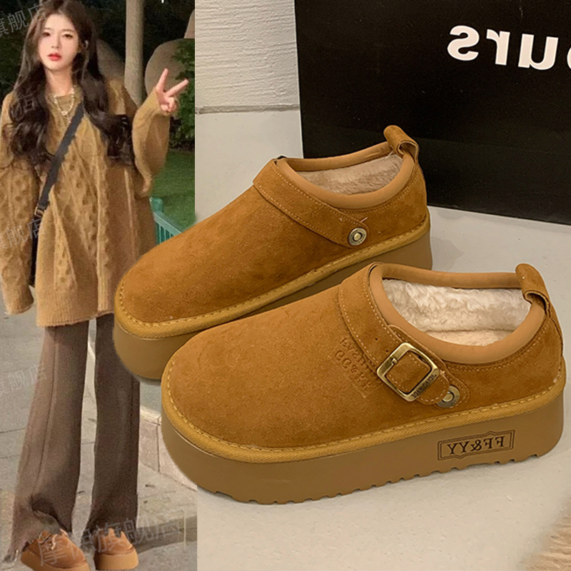 厚底增高勃肯鞋女加绒保暖雪地靴2025新款冬季乐福鞋毛毛棉鞋毛绒