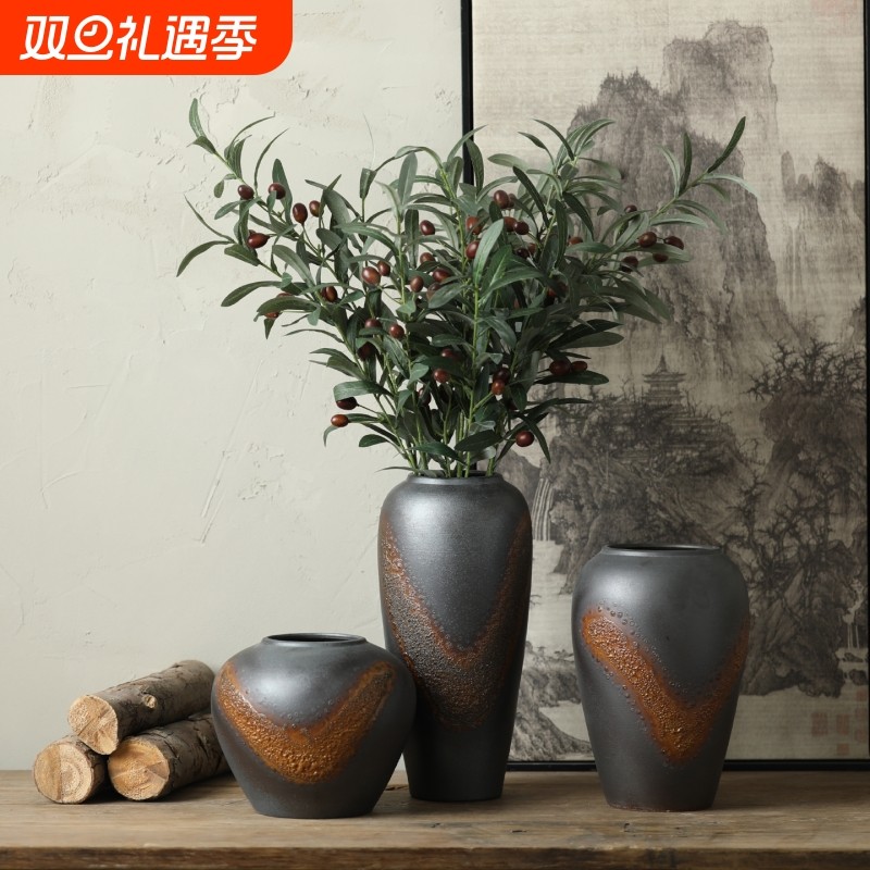 景德镇高级感新中式陶瓷花瓶做旧风花器客厅玄关台面软装饰品摆件