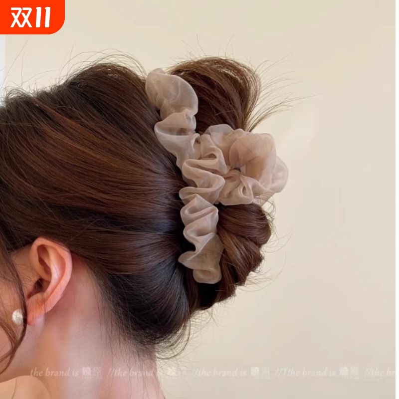 显发量多大号网纱发夹女后脑勺盘发抓夹超仙鲨鱼夹2025新款高级感