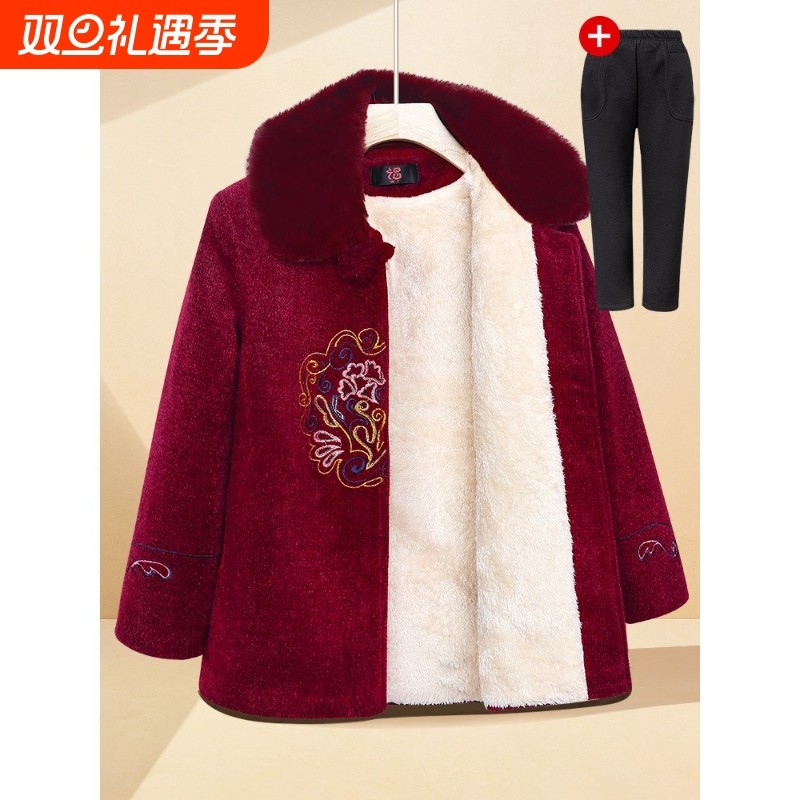 妈妈外套秋冬款2025新款水貂绒中老年人冬季加绒奶奶冬装老人太太