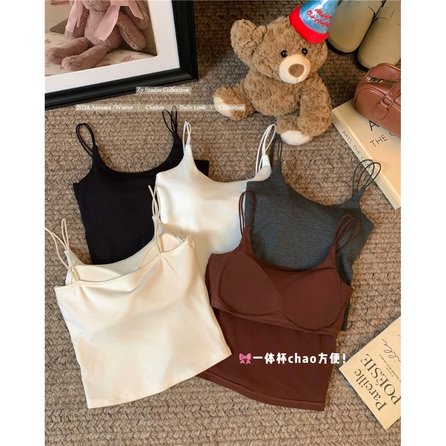 秋冬新款外穿白色磨毛吊带背心女