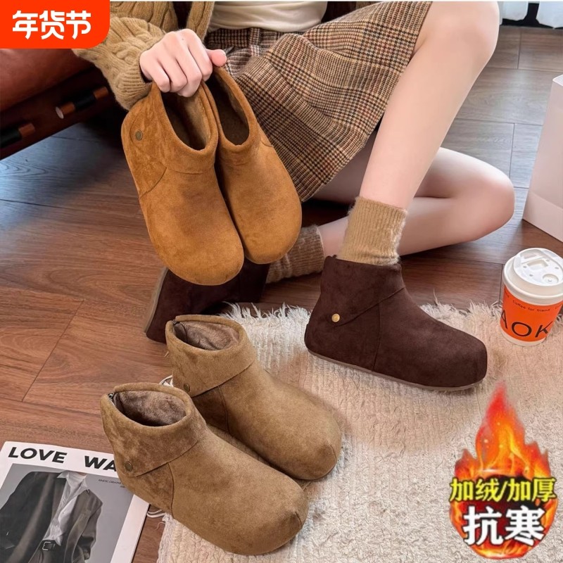 昌祥回力加绒内增高勃肯短靴女2025冬季新款保暖爆款厚底勃肯棉靴