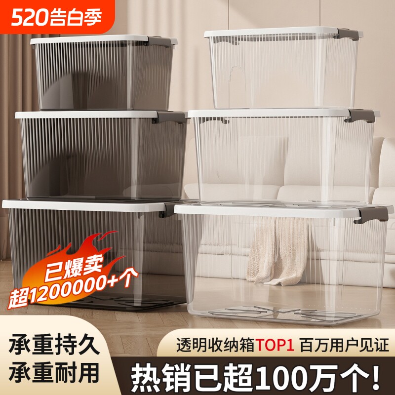 特大号收纳箱透明家用衣服裤子整理箱玩具超大储物箱医药收纳盒子
