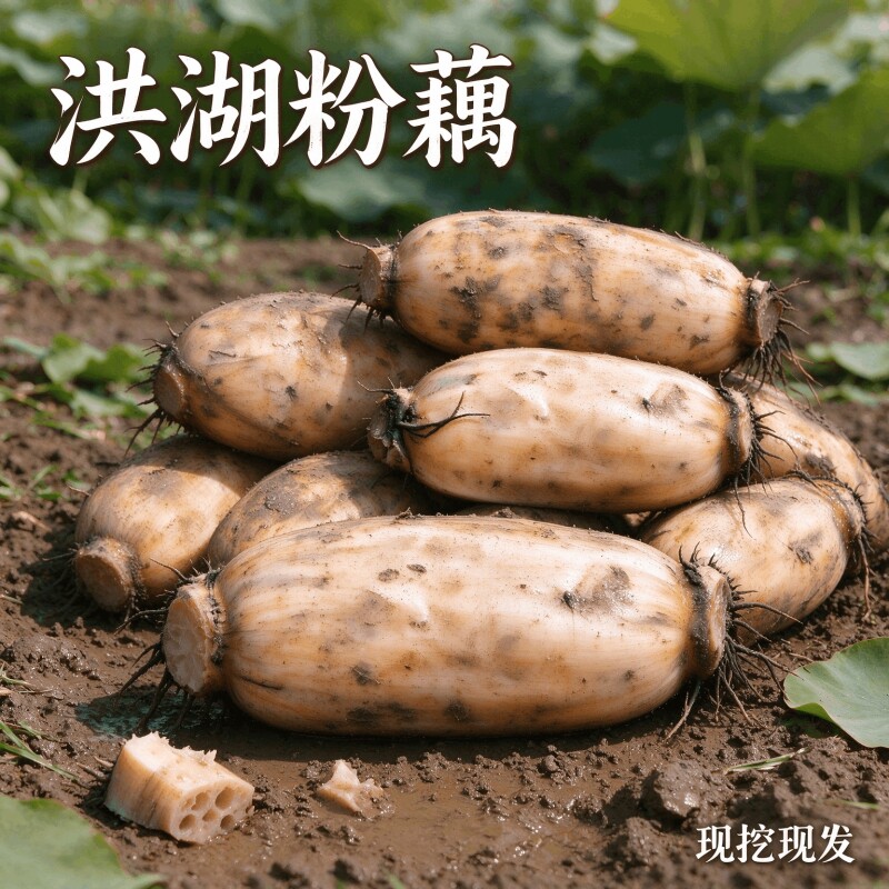 湖北洪湖原产新鲜粉藕现挖带泥好炖粉糯莲藕生鲜食材批量货源七孔