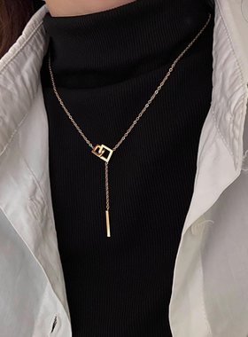 秋冬毛衣链钛钢不掉色长款高级感百搭ins风轻奢小众双层项链吊坠