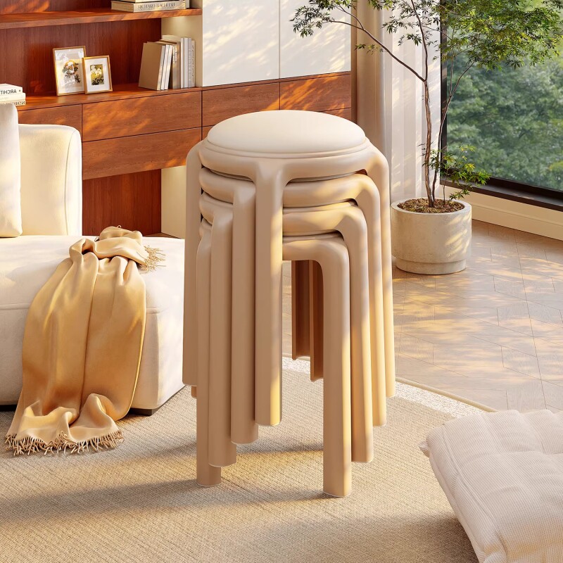 塑料餐椅可叠放家用软包凳子不占客厅餐桌圆凳现代简约高椅子餐厅