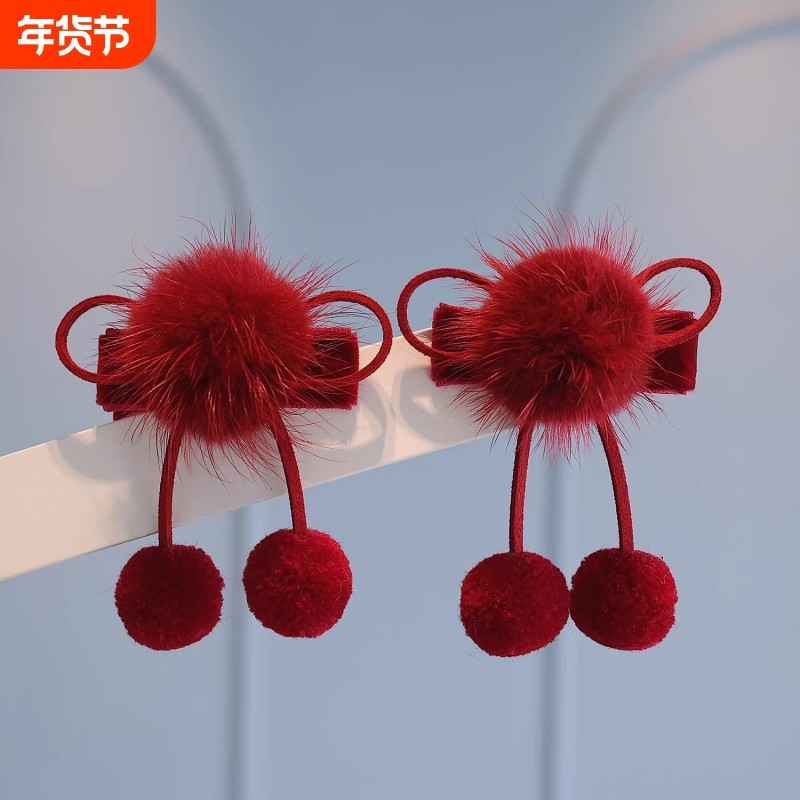 儿童公主顶夹发卡头饰新年喜庆对夹宝宝毛球蝴蝶结发夹粉色红色,童装/婴儿装/亲子装,发饰,淘宝优惠券,粉丝福利购,淘宝优惠卷