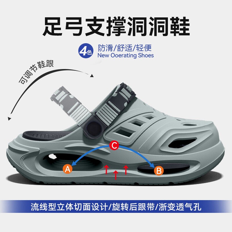 足弓支撑洞洞鞋男款2026新款夏季外穿久站防滑防臭凉拖拖鞋手术室