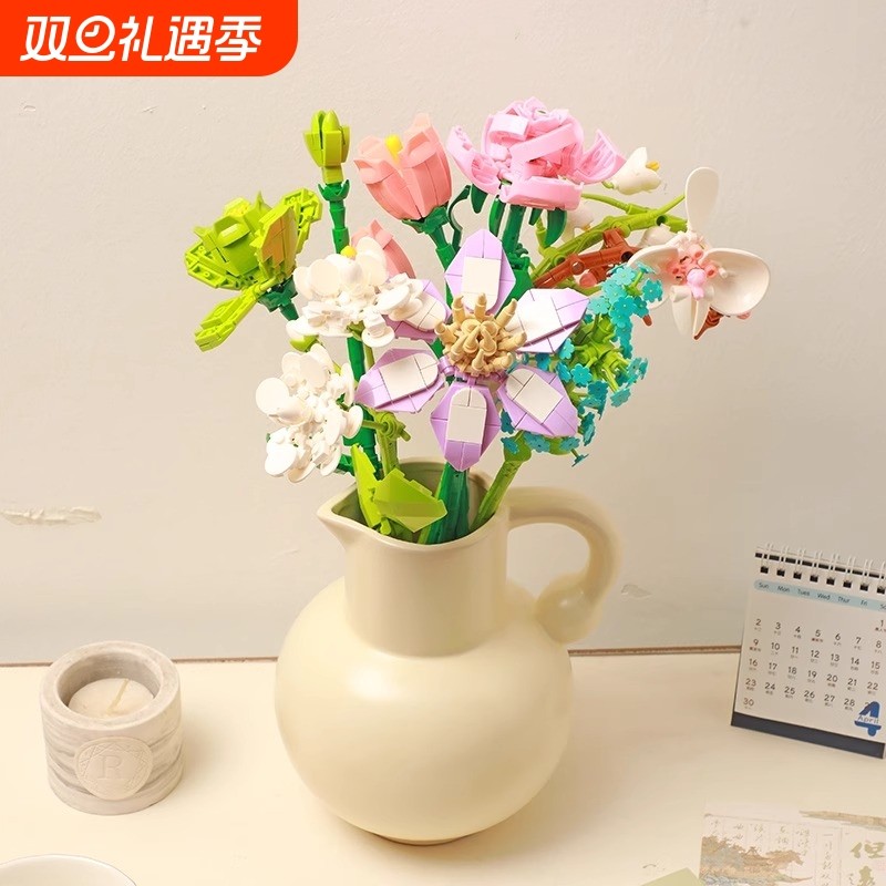 2025新款花束积木玫瑰花仿真永生花拼装DIY手工花朵女生系列玩