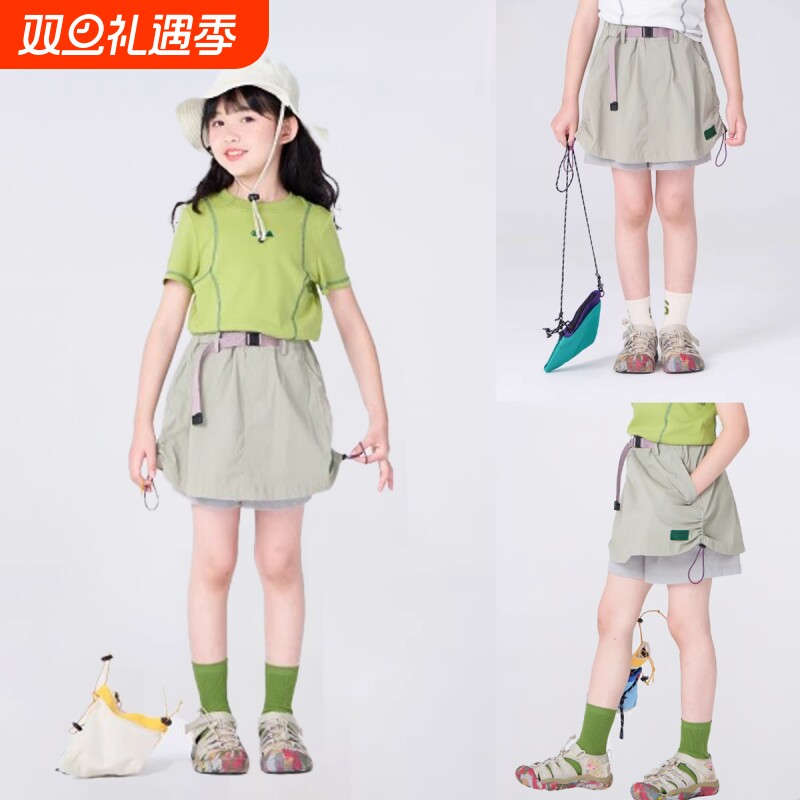 女孩半身裙夏季2025亲子假两件户外百搭工装双层短裙裤裙防走光