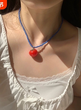 春夏缤纷彩色水果撞色串珠项链女