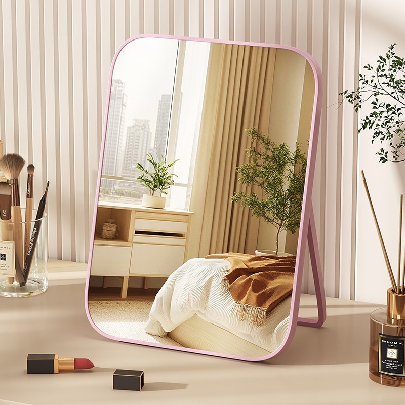 镜子简约台式化妆镜可旋转家用学生宿舍随身桌面梳妆镜子木质元素