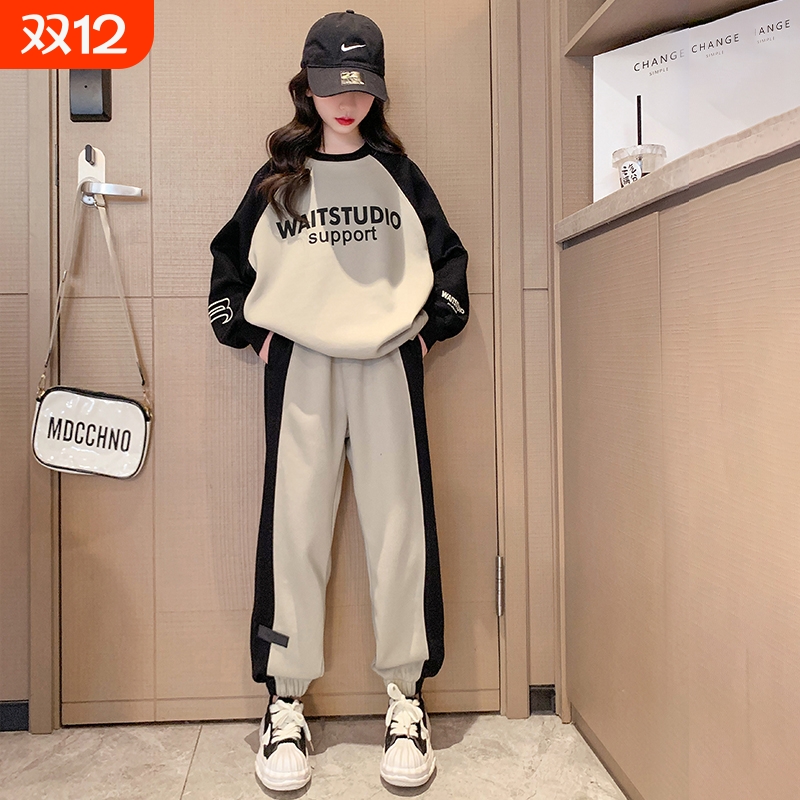 女童秋装运动套装2025新款儿童洋气时髦卫衣中大童春秋加绒两件套