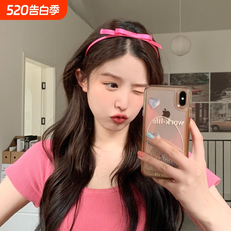 缎带芭比蝴蝶结发箍可爱女款粉色公主头饰细发卡生日女发饰头箍