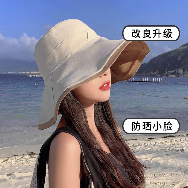 大帽檐新款渔夫帽女夏季遮阳帽遮脸uv防晒帽防紫外线户外太阳帽子