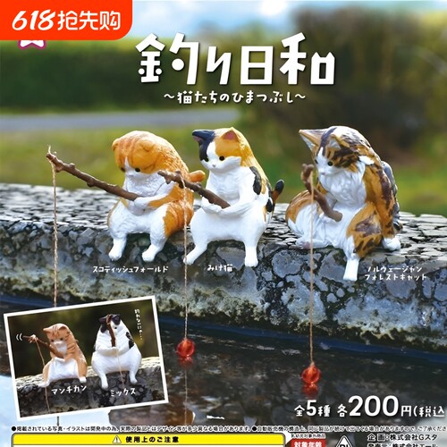 鱼缸摆件钓鱼猫悬挂创意造景桌面适用小猫钓鱼迷你微景观装饰品