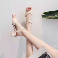 Yierkang summer one-strap sandals 2026, fashionable and versatile, with thick heels to pair with skirts, women's shoes, medium heels, round toe, white thumbnail 5