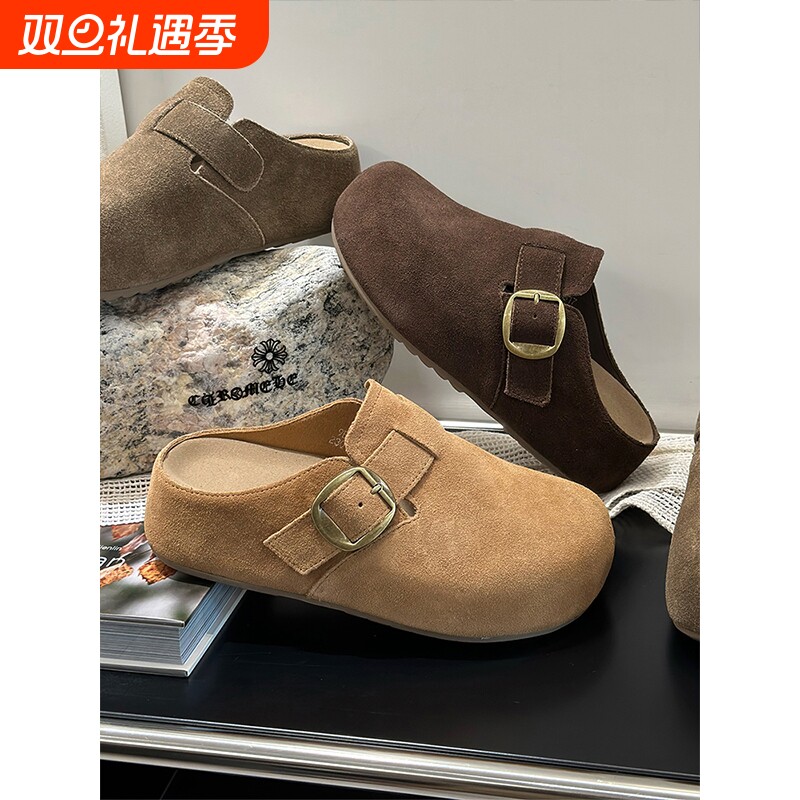 厚底内增高勃肯鞋2025年秋季新款一脚蹬懒人博肯包头半拖鞋女外穿