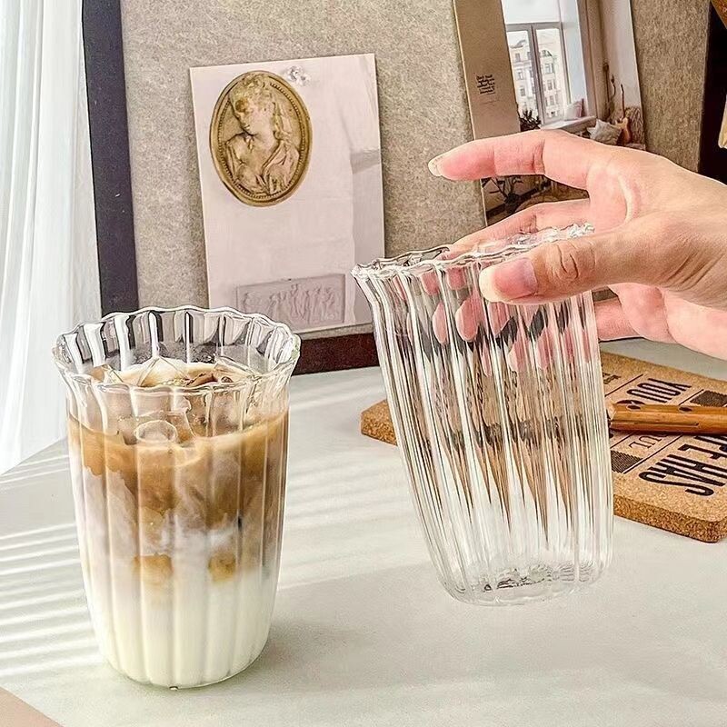 ins耐热条纹杯咖啡拿铁牛奶杯汁玻璃杯简约水杯子食品级高硼硅图片