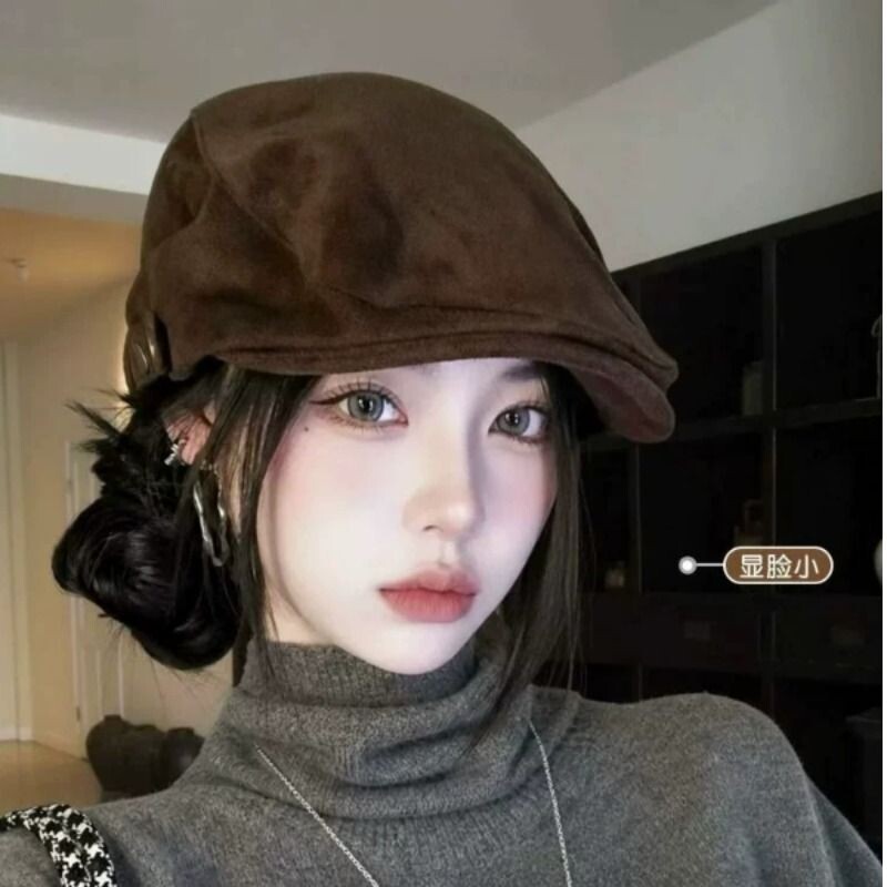英伦复古前进帽男女春秋休闲报童帽显脸小反戴鸭舌贝雷帽画家帽子