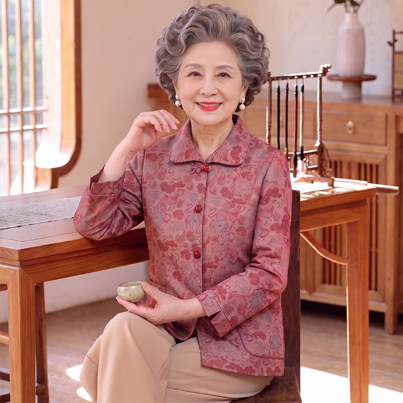 奶奶秋装薄外套长袖衬衫唐装盘扣图片