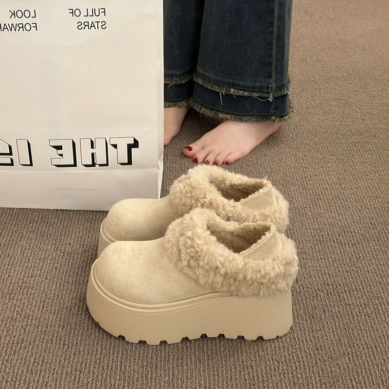 毛毛口勃肯鞋女外穿2025冬季新款厚底增高两穿保暖松糕雪地靴棉鞋