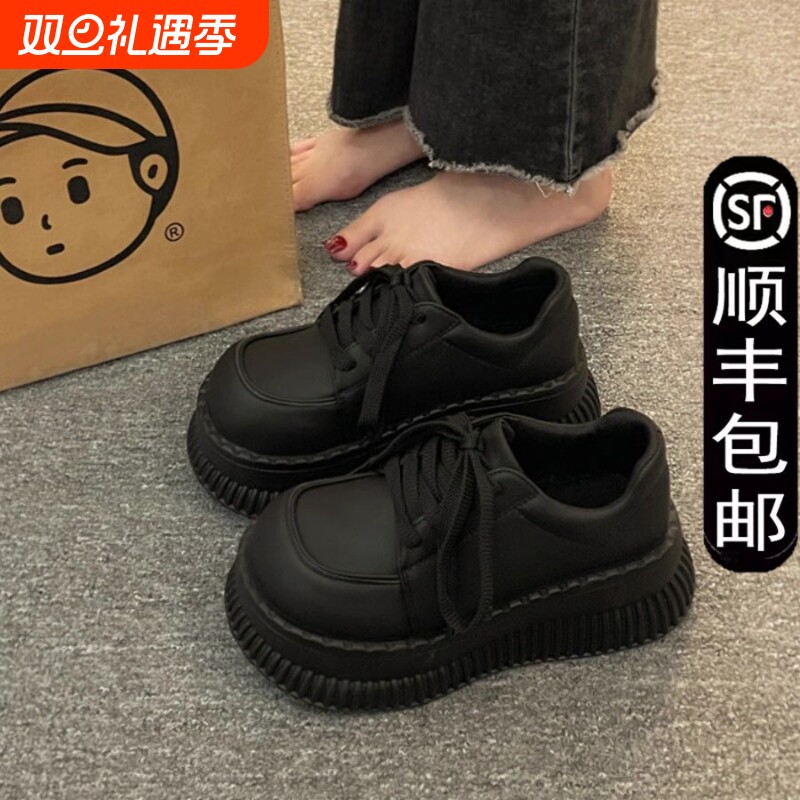 法式春秋季厚底小皮鞋女松糕英伦风玛丽珍单鞋2024新款增高乐福鞋