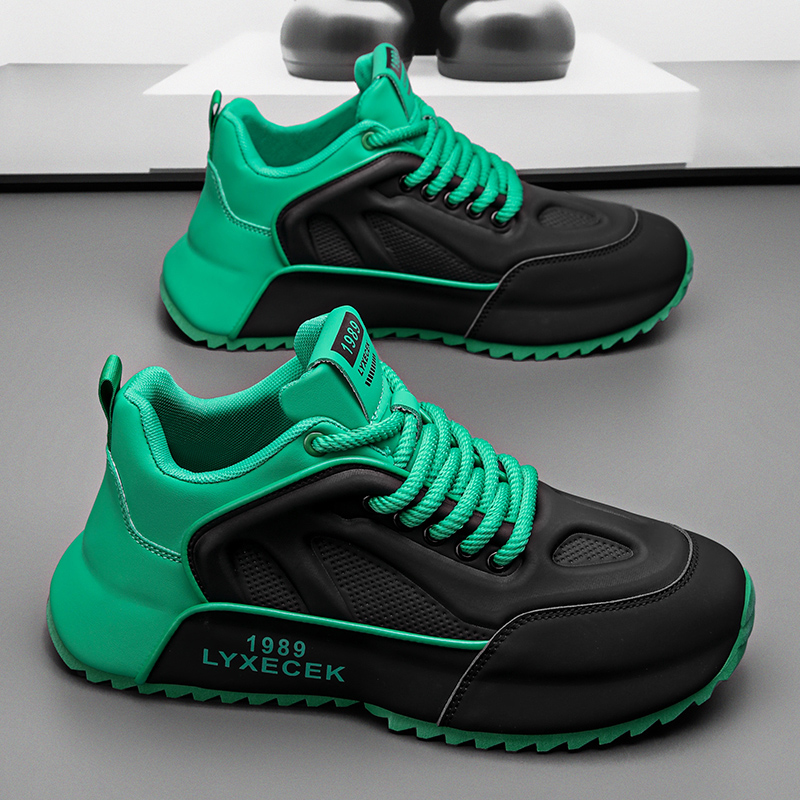 男鞋秋季百搭男士工作皮面防水防滑运动休闲厚底增高黑色老爹潮鞋