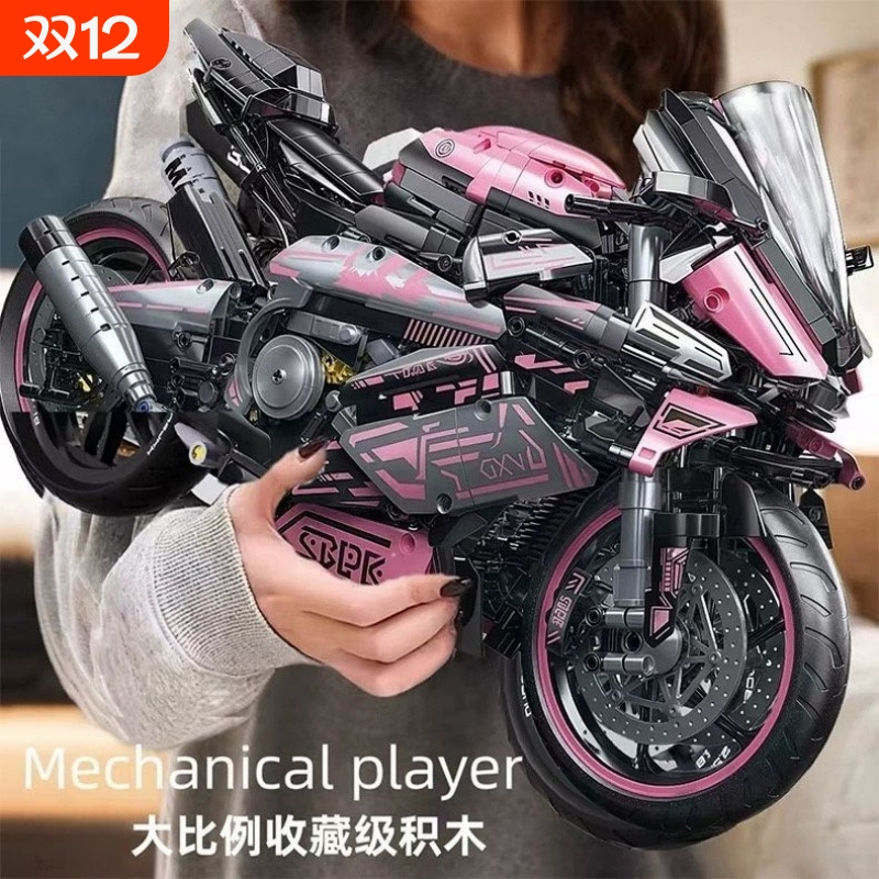 宝马双R摩托车M1000RR积木机械组成年高难度益智拼装模型玩具男孩