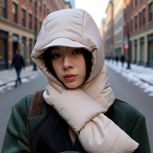 帽子围巾一体女冬加厚东北羽绒棉帽保暖防风护耳帽骑行雷锋帽防寒