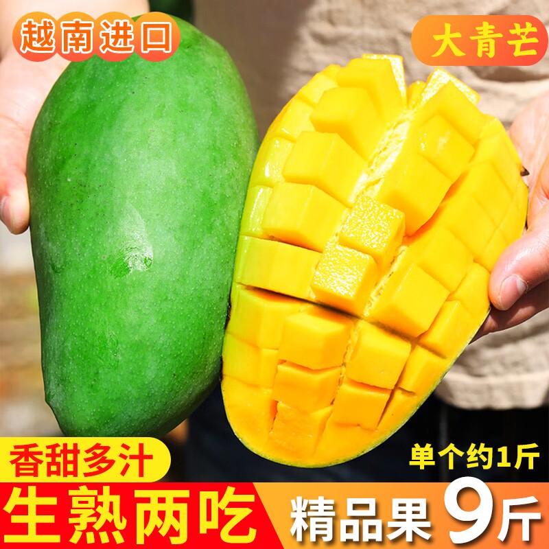 越南进口大青芒果整箱9斤包邮新鲜现摘当季水果肉小甜蜜多汁5精选