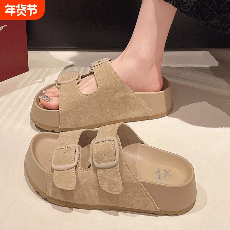 真皮厚底增高勃肯拖鞋女夏外穿2025新款透气凉拖鞋凉鞋香港鞋子