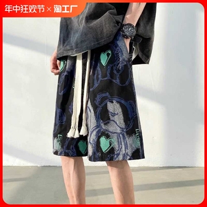 小熊短裤男夏季薄款美式潮牌休闲五分裤宽松抽绳设计感沙滩中裤子