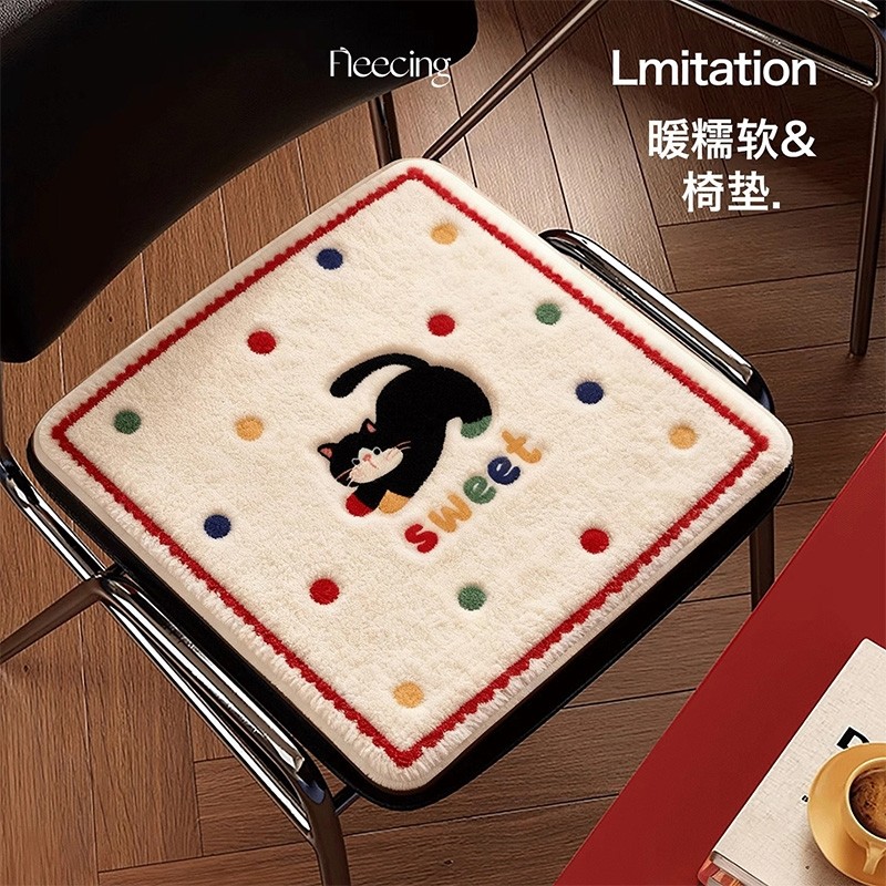 冬季加厚仿羊绒凳子坐垫办公室久坐椅子垫防滑餐椅垫汽车坐垫屁垫