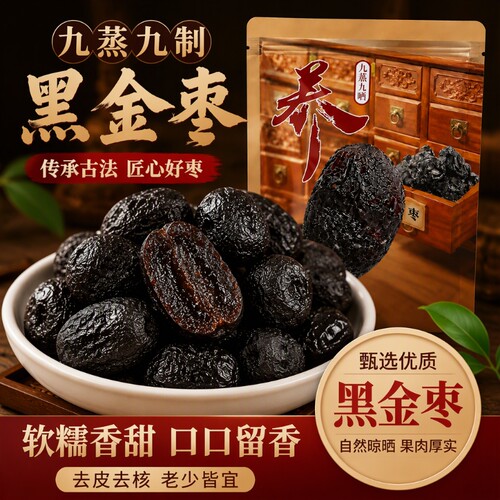 九蒸九晒黑金枣 200g 古法工艺即食蒸枣软糯红枣休闲零食干果