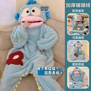 小丑鱼连体睡衣大嘴鱼秋冬季沙雕搞怪男女珊瑚绒家居服加厚款可爱