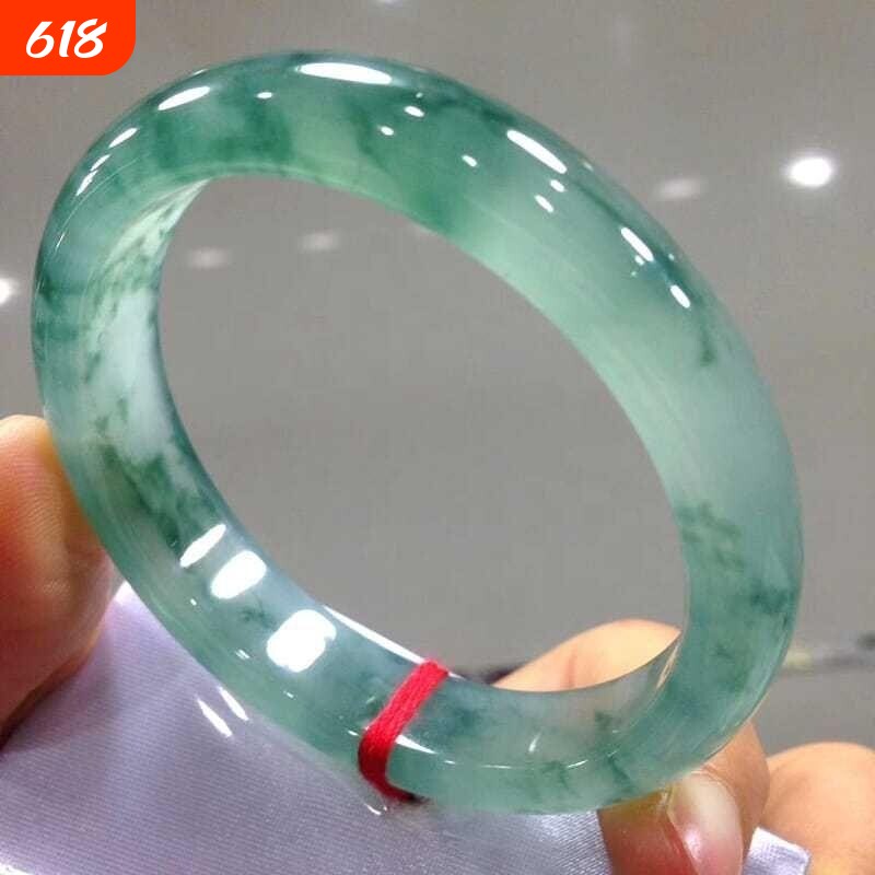 高冰飘花岫玉翡翠平替玉石手镯高档珠宝女款翡翠手镯冰飘花镯子