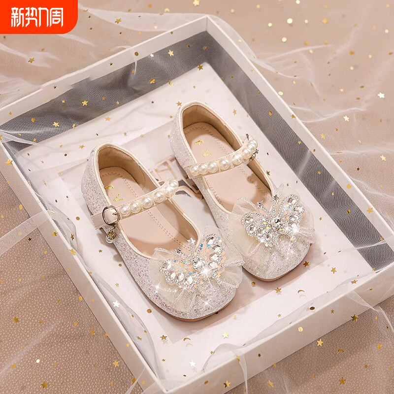 女童鞋子公主水晶鞋2026新款春季儿童小皮鞋艾莎女宝女孩闪亮晶晶